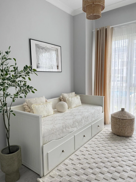 Bahar Model Divan Yatak Örtüsü – 150x230 cm – Krem Nakışlı
