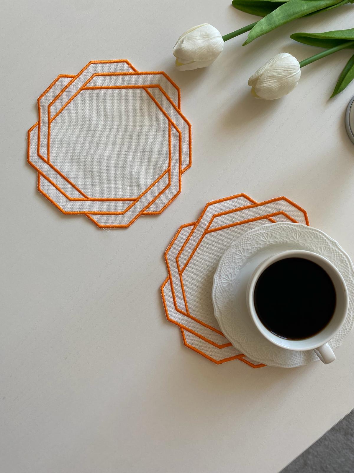 Ottagono 2’li Nakışlı Geometrik Kahve Sunumluğu – Turuncu
