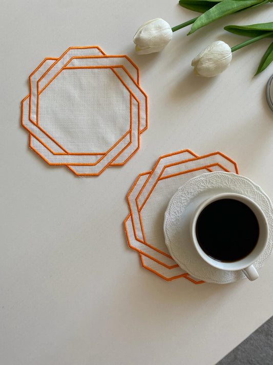 Ottagono 2’li Nakışlı Geometrik Kahve Sunumluğu – Turuncu