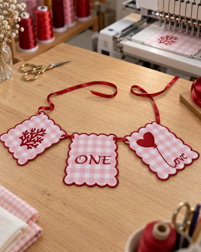TLY Home & Baby ONE Nakışlı Kumaş 1 Yaş Doğum Günü Flaması Mama Sandalyesi Süsü