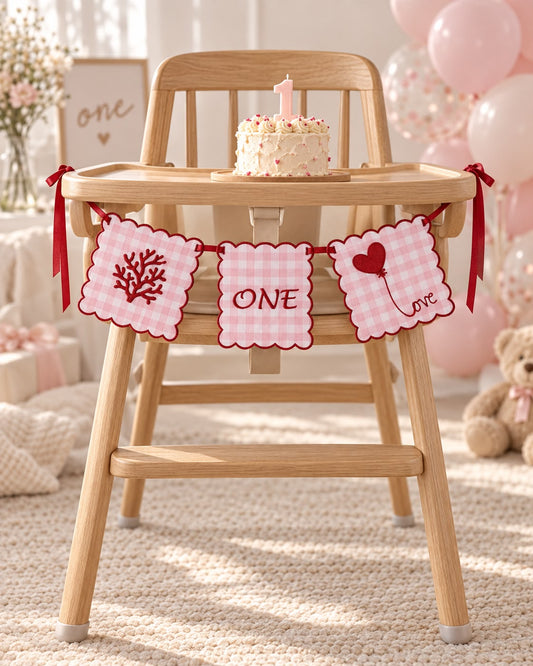 TLY Home & Baby ONE Nakışlı Kumaş 1 Yaş Doğum Günü Flaması Mama Sandalyesi Süsü