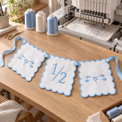 TLY Home & Baby 1/2 Yaş Nakışlı 3’lü Mavi Doğum Günü Flaması