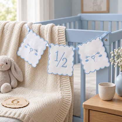 TLY Home & Baby 1/2 Yaş Nakışlı 3’lü Mavi Doğum Günü Flaması