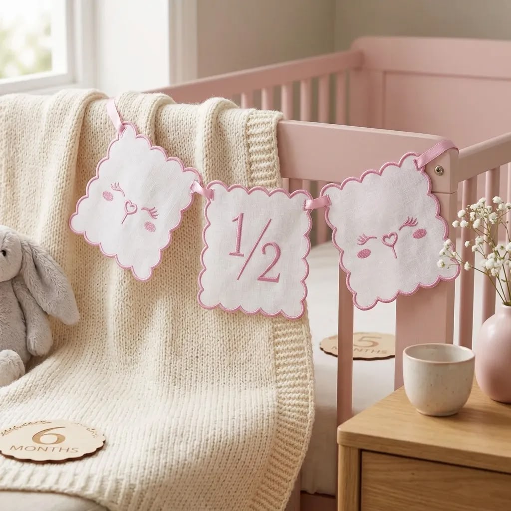 TLY Home & Baby 1/2 Yaş Nakışlı 3’lü Pembe Doğum Günü Flaması
