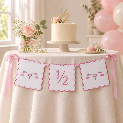 TLY Home & Baby 1/2 Yaş Nakışlı 3’lü Pembe Doğum Günü Flaması