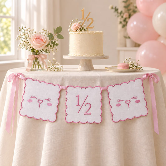 TLY Home & Baby 1/2 Yaş Nakışlı 3’lü Pembe Doğum Günü Flaması
